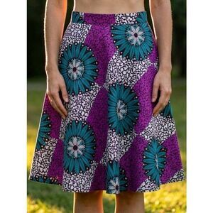 🔹️Handmade Purple & Teal African Wax Paper Skirt Size 12